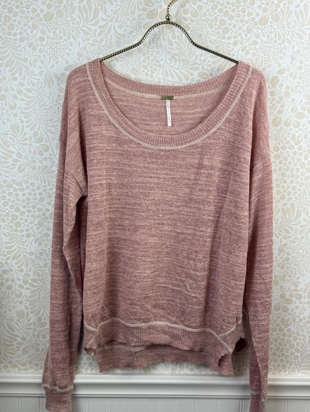 Free People Beach Lightweight Pink Linen Blend Pullover Sweater - Size - Large